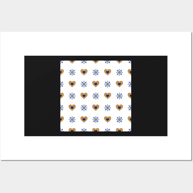 Gold And Blue Hearts Pattern Wall Art by Blue-Banana